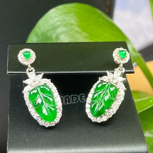 Green Jade Earrings With 925 Sterling Silver Decoration