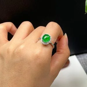 Oval Jade Ring With Sterling Silver Inlay