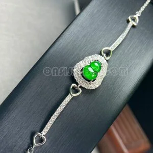 Natural Jadeite Bracelet S925 Silver Inlaid Jade Gourd