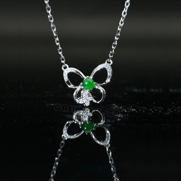 Raw Stone Cut Natural Jadeite Butterfly Necklace