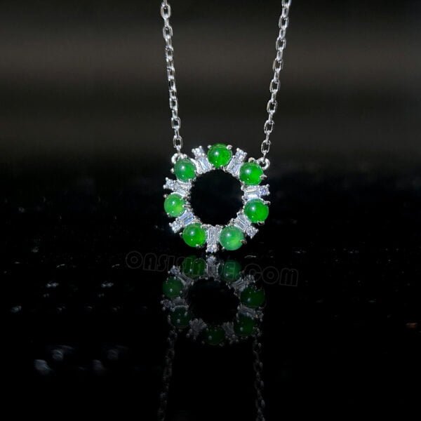 Round Design Necklace Natural Green Jade Ball Clavicle Chain