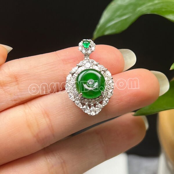 Natural Jadeite Flat Buckle S925 Silver Inlay