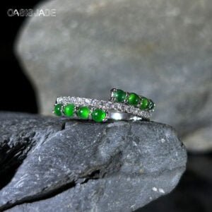 Natural Jade Egg Face Set With Diamond Fashionable Fine Jewelry Casual Ring