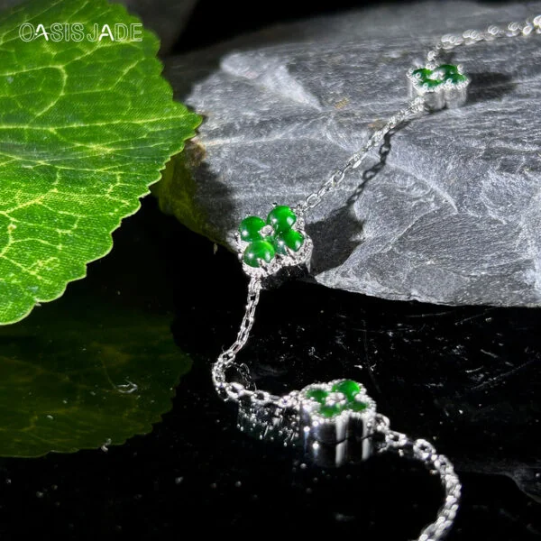 Natural Jadeite Bracelet S925 Silver Inlay Fashion Female Accessories Jewelry Original Design