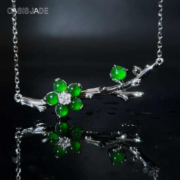 Green Emerald Necklace  Plum Blossom Design Fashion Jewelry Necklace For Women