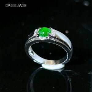 Natural Jadeite Ring S925 Silver Inlay Distinctive Vintage Jade Ring Jewelry For Couple