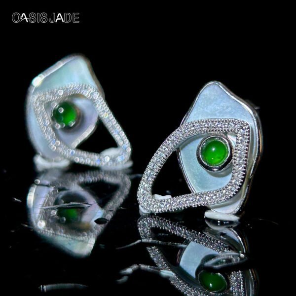 High Quality Natural Stone Emerald Jade Earrings 925 Sterling Silver Green Agate Gemstone Earrings
