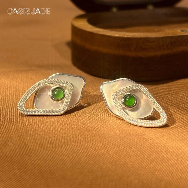 High Quality Natural Stone Emerald Jade Earrings 925 Sterling Silver Green Agate Gemstone Earrings - 图片 2