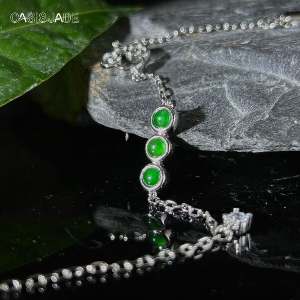 Natural Jadeite  Jade Bracelet S925 Silver Inlay Fashion High-Grade Female Jewelry