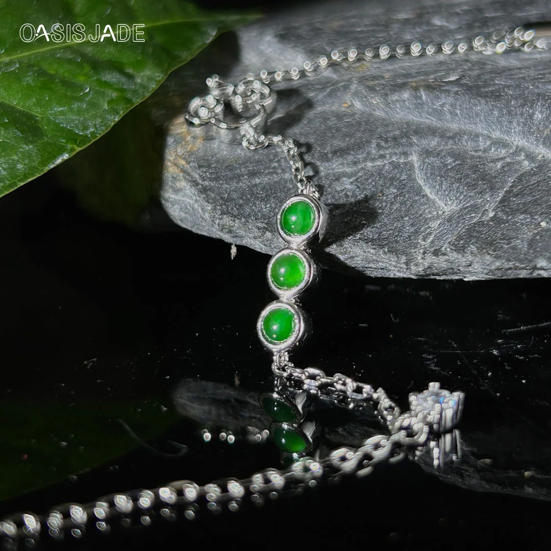 Natural Jadeite  Jade Bracelet S925 Silver Inlay Fashion High-Grade Female Jewelry