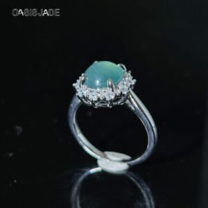 Natural Jadeite Ring S925 Silver Inlay Blue Jade Ring Jewelry