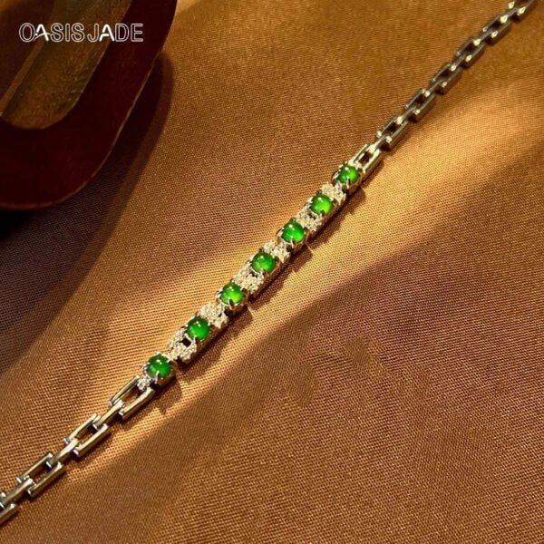 Stylish Vintage High Quality 925 Silver Diamond Emerald Bracelet