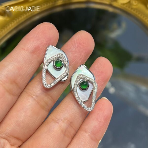 High Quality Natural Stone Emerald Jade Earrings 925 Sterling Silver Green Agate Gemstone Earrings - 图片 3