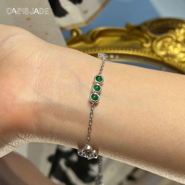 Natural Jadeite  Jade Bracelet S925 Silver Inlay Fashion High-Grade Female Jewelry - 图片 3