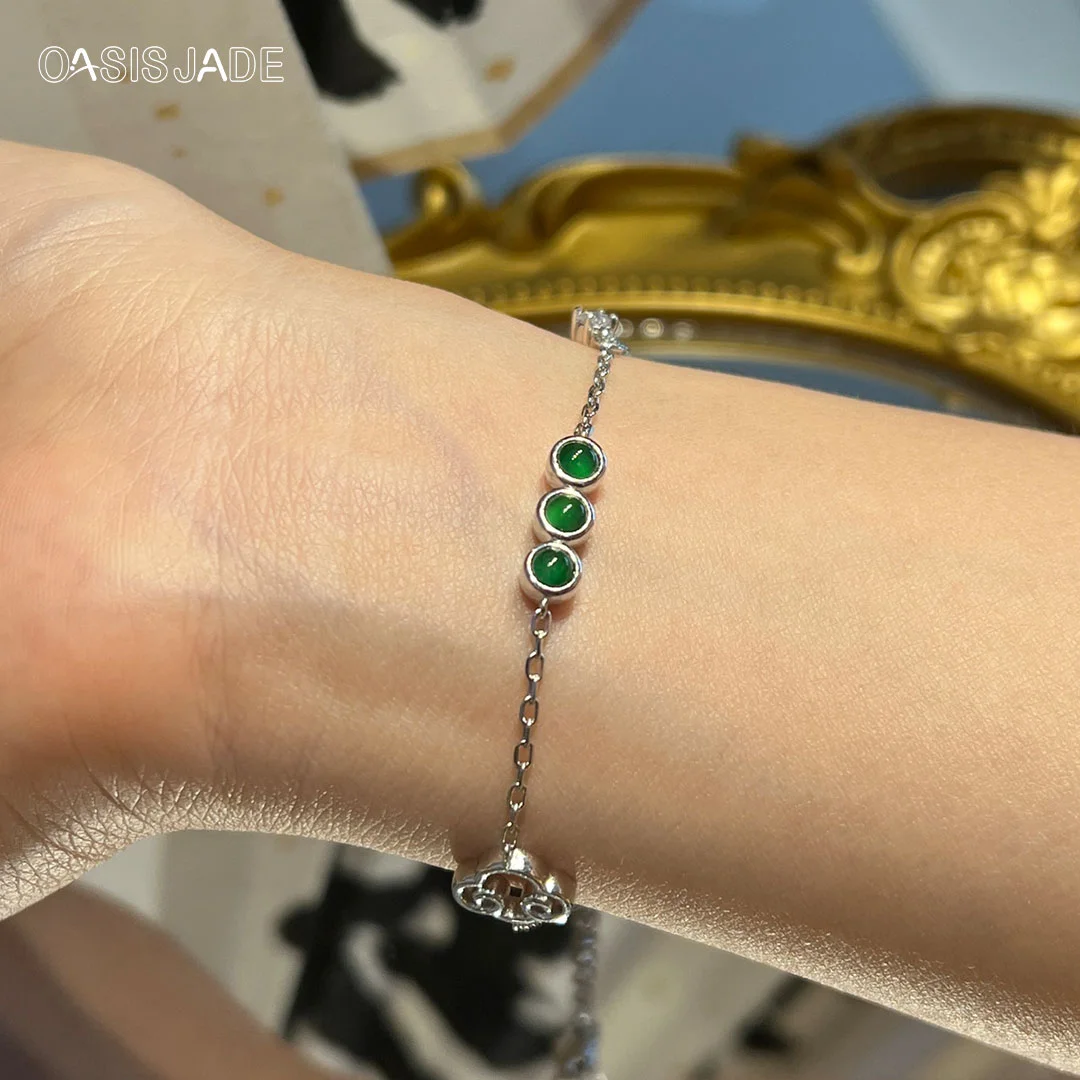 Natural Jadeite  Jade Bracelet S925 Silver Inlay Fashion High-Grade Female Jewelry - 图片 3