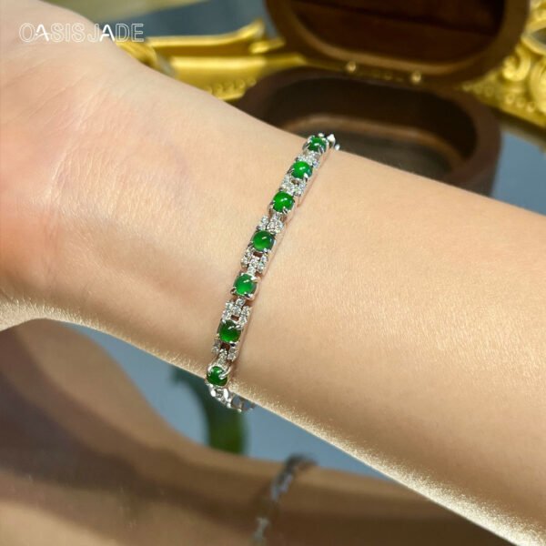 Stylish Vintage High Quality 925 Silver Diamond Emerald Bracelet - 图片 4
