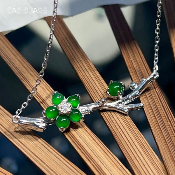 Green Emerald Necklace  Plum Blossom Design Fashion Jewelry Necklace For Women - 图片 5