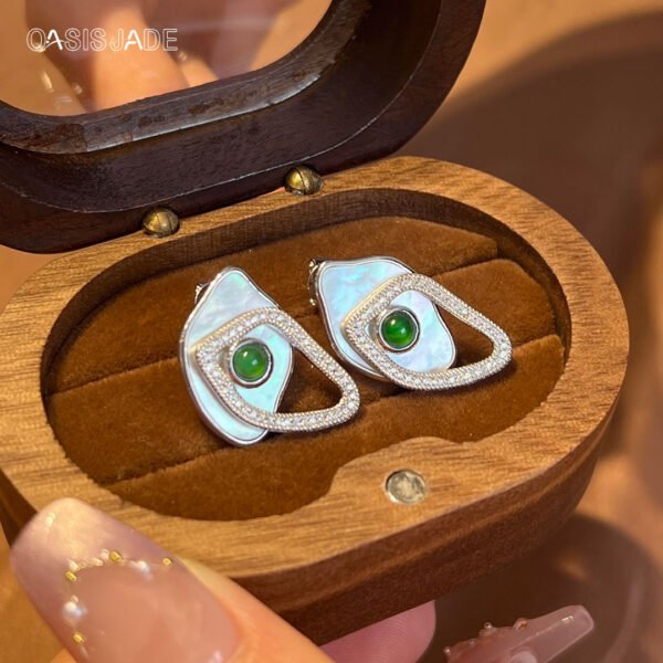 High Quality Natural Stone Emerald Jade Earrings 925 Sterling Silver Green Agate Gemstone Earrings - 图片 4