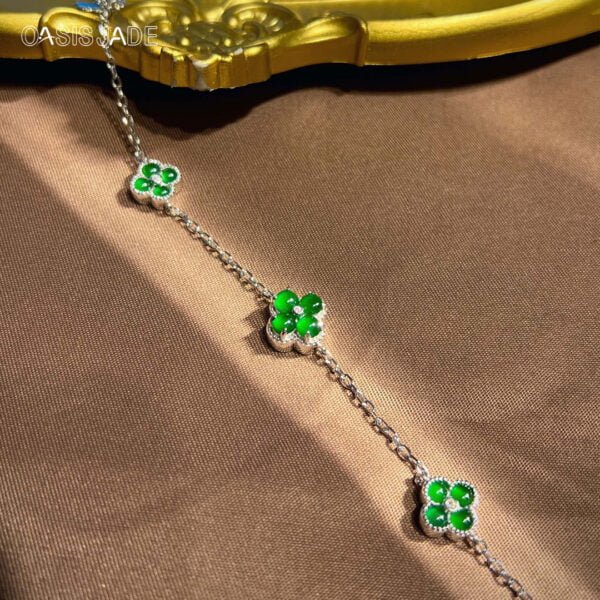 Natural Jadeite Bracelet S925 Silver Inlay Fashion Female Accessories Jewelry Original Design - 图片 3