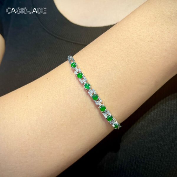 Stylish Vintage High Quality 925 Silver Diamond Emerald Bracelet - 图片 3