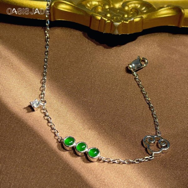 Natural Jadeite  Jade Bracelet S925 Silver Inlay Fashion High-Grade Female Jewelry - 图片 2