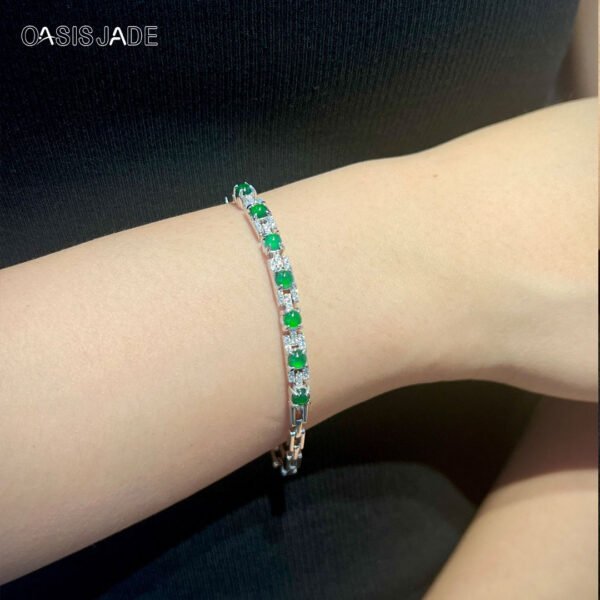 Stylish Vintage High Quality 925 Silver Diamond Emerald Bracelet - 图片 2